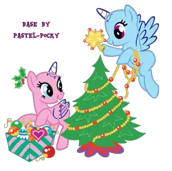 Size: 867x863 | Tagged: safe, artist:pastel-pocky, derpibooru import, pinkie pie, rainbow dash, earth pony, pegasus, pony, bald, base, box, christmas, christmas decoration, christmas ornament, christmas star, christmas tree, decoration, holiday, image, mistletoe, ornament, ornaments, png, simple background, transparent background, tree