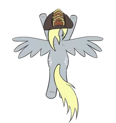 Size: 922x982 | Tagged: safe, artist:mark_ml, ponybooru import, derpy hooves, pegasus, pony, both cutie marks, female, females only, flying, hat, image, png, requested art, simple background, solo, team fortress 2, top down, transparent background, treasure chest, wings