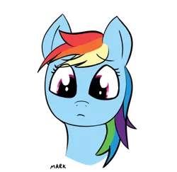 Size: 556x541 | Tagged: safe, artist:mark_ml, ponybooru import, rainbow dash, pegasus, pony, bust, colored, confused, cute, female, head, image, mare, png, portrait, puppy dog eyes, sad, simple background, solo, transparent background