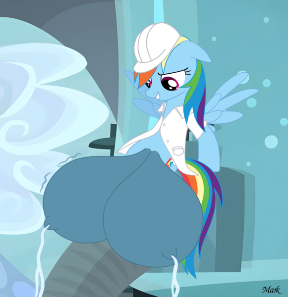 Size: 1363x1407 | Tagged: questionable, artist:mark_ml, ponybooru import, rainbow dash, pegasus, pony, tanks for the memories, big crotchboobs, crotchboobs, dark genitals, female, huge crotchboobs, image, impossibly large crotchboobs, lactation, mare, milk, nudity, solo, svg, vector, weather factory uniform