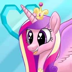 Size: 3000x3000 | Tagged: safe, artist:stellardust, derpibooru import, princess cadance, alicorn, pony, bust, canterlot wedding 10th anniversary, crown, crystal heart, derpibooru exclusive, female, gradient background, heart eyes, image, jewelry, mare, open mouth, png, regalia, solo, spread wings, wingding eyes, wings