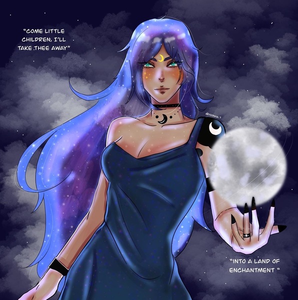 2699039 Safe Artist Loona01 Derpibooru Import Princess Luna Human Breasts Cleavage