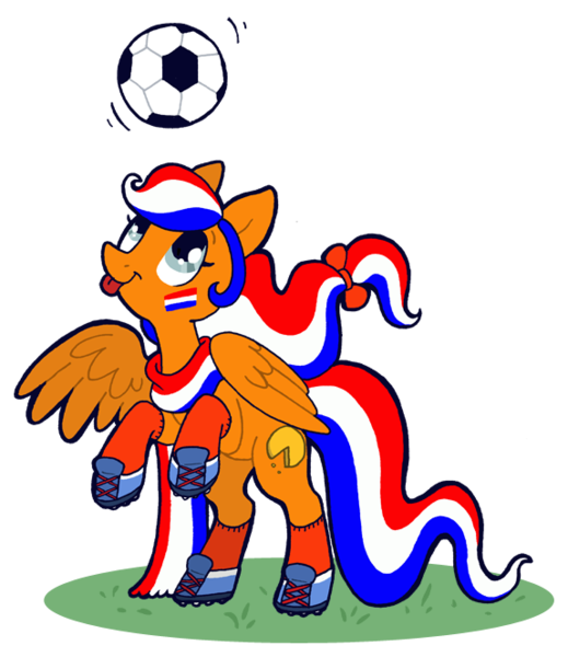 Size: 574x663 | Tagged: safe, artist:captain-waterfire, derpibooru import, oc, ponified, pony, football, image, nation ponies, netherlands, orange fur, png, simple background, solo, sports, tongue out, transparent background