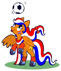 Size: 574x663 | Tagged: safe, artist:captain-waterfire, derpibooru import, oc, ponified, pony, football, image, nation ponies, netherlands, orange fur, png, simple background, solo, sports, tongue out, transparent background