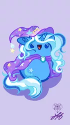 Size: 1080x1920 | Tagged: safe, artist:stainedglasslighthea, derpibooru import, trixie, pony, unicorn, :d, beady eyes, bean pony, chibi, cute, diatrixes, ear fluff, female, image, open mouth, open smile, phone wallpaper, png, potato pony, simple background, smiling, solo, wallpaper