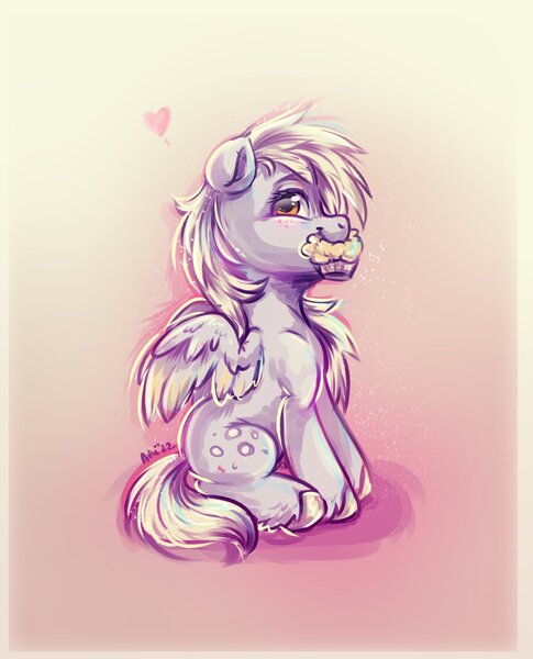 Size: 941x1164 | Tagged: safe, artist:avui, derpibooru import, derpy hooves, pegasus, food, image, jpeg, muffin, solo