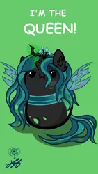 Size: 1080x1920 | Tagged: safe, artist:stainedglasslighthea, derpibooru import, queen chrysalis, changeling, changeling queen, :i, beady eyes, bean pony, cute, cutealis, female, green background, image, phone wallpaper, png, potato pony, simple background, solo, wallpaper