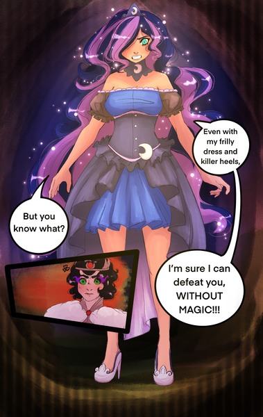 Size: 2400x3800 | Tagged: safe, artist:sjmarts, derpibooru import, kotobukiya, king sombra, princess luna, human, clothes, comic, dress, high heels, humanized, image, jpeg, kotobukiya princess luna, shoes, stiletto heels