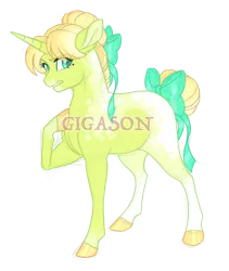 Size: 2360x2800 | Tagged: safe, artist:gigason, derpibooru import, oc, oc:sour note, pony, unicorn, bow, female, hair bow, image, mare, obtrusive watermark, offspring, parent:dear darling, parent:feather bangs, png, simple background, solo, tail, tail bow, transparent background, watermark