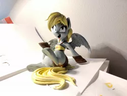 Size: 2048x1536 | Tagged: safe, artist:simplesample, artist:v747, derpibooru import, derpy hooves, pegasus, pony, 3d print, clothes, gloves, image, jpeg, painted 3d print, spread wings, traditional art, wings, wip