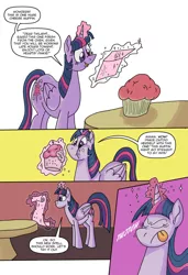 Size: 1024x1499 | Tagged: safe, artist:princebluemoon3, artist:ultimatum323, derpibooru import, twilight sparkle, twilight sparkle (alicorn), alicorn, pony, comic, eating, eyes closed, food, image, jpeg, levitation, magic, muffin, speech bubble, telekinesis, tongue out