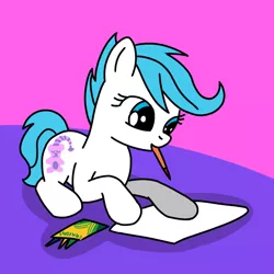 Size: 768x768 | Tagged: safe, artist:danielthebrony57, derpibooru import, baby sleepy pie, earth pony, pony, baby, baby pony, crayola, crayon, crayons, cute, drawing, female, filly, foal, g1, g1 to g4, g4, generation leap, image, living room, lying down, mouth hold, paper, png, prone, sleepydorable, solo, that was fast