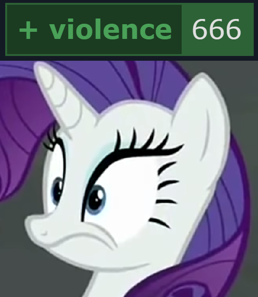 Size: 544x626 | Tagged: safe, derpibooru import, rarity, pony, unicorn, derpibooru, 666, female, image, mare, meta, png, scared, solo, tags, violence