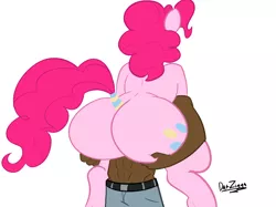 Size: 4098x3072 | Tagged: suggestive, artist:datzigga, derpibooru import, pinkie pie, earth pony, human, pony, balloonbutt, butt, carrying, holding a pony, image, large butt, png, tail, tail wrap, the ass was fat