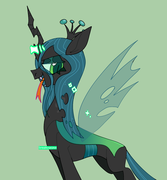 Size: 1350x1455 | Tagged: safe, artist:breakcqrpse, derpibooru import, queen chrysalis, changeling, changeling queen, canterlot wedding 10th anniversary, female, forked tongue, horn, image, original art, png, sassy, wings