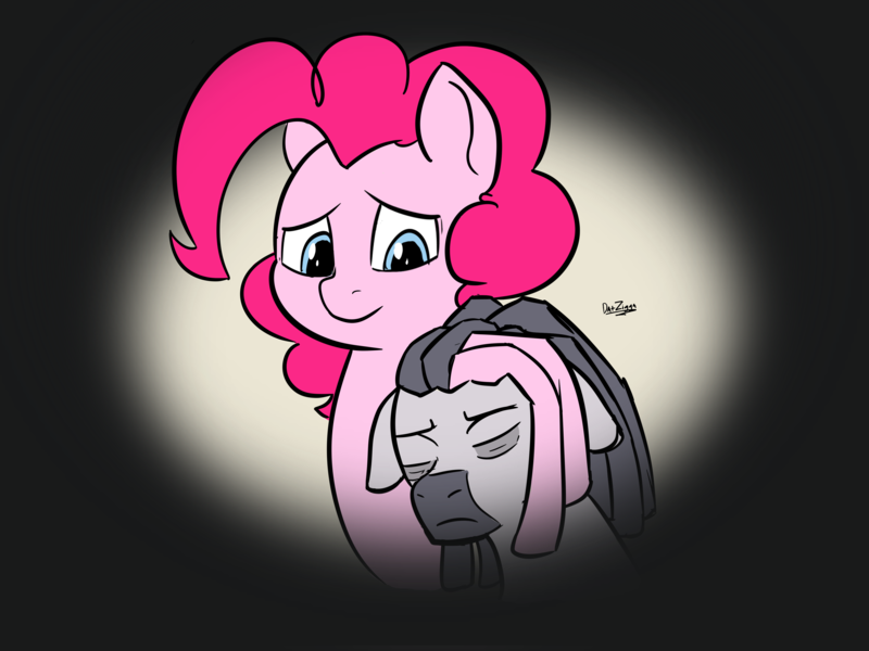 Size: 4098x3072 | Tagged: safe, artist:datzigga, derpibooru import, pinkie pie, oc, oc:dizzy, earth pony, pony, zebra, image, png, zebra oc