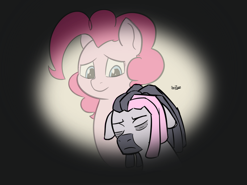 Size: 4098x3072 | Tagged: safe, artist:datzigga, derpibooru import, pinkie pie, oc, oc:dizzy, earth pony, pony, zebra, image, png, zebra oc