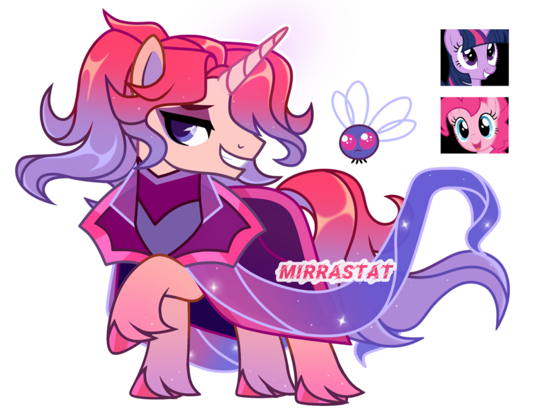 Size: 1280x994 | Tagged: safe, artist:mirrastat, derpibooru import, pinkie pie, twilight sparkle, twilight sparkle (alicorn), oc, alicorn, parasprite, pony, unicorn, base used, clothes, ethereal mane, female, horn, image, magical lesbian spawn, makeup, male, mare, offspring, parent:pinkie pie, parent:twilight sparkle, parents:twinkie, png, simple background, smiling, stallion, starry mane, transparent background, unicorn oc, unshorn fetlocks