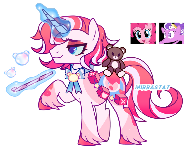 Size: 1280x1011 | Tagged: safe, artist:mirrastat, derpibooru import, pinkie pie, screwball, oc, pony, unicorn, base used, clothes, female, glow, glowing horn, horn, image, magic, magical lesbian spawn, makeup, male, mare, offspring, parent:pinkie pie, parent:screwball, plushie, png, simple background, smiling, stallion, teddy bear, telekinesis, transparent background, unshorn fetlocks