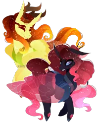 Size: 2453x3128 | Tagged: safe, artist:ryrxian, derpibooru import, oc, unofficial characters only, changedling, changeling, pony, changedling oc, changeling oc, duo, ethereal mane, image, png, red changeling, simple background, starry mane, transparent background