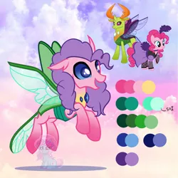 Size: 1280x1280 | Tagged: safe, artist:shiee-artopia223, derpibooru import, pinkie pie, thorax, changedling, changeling, pony, base used, clothes, dress, female, fusion, image, jpeg, male, mare, smiling