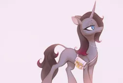 Size: 3000x2040 | Tagged: safe, artist:mirroredsea, derpibooru import, oleander (tfh), them's fightin' herds, community related, female, horn, image, jewelry, jpeg, leonine tail, necklace, purse, simple background, solo, tail, white background