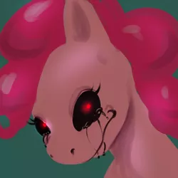 Size: 688x688 | Tagged: semi-grimdark, artist:natt333, derpibooru import, pinkie pie, earth pony, pony, black goo, black sclera, bust, creepypasta, digital art, female, image, looking at you, mare, nightmare fuel, png, portrait, smiling, zalgo