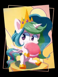 Size: 1668x2224 | Tagged: safe, artist:pitybug, derpibooru import, princess celestia, alicorn, pony, my little pony: pony life, cake, cakelestia, chibi, eating, female, food, image, macaron, mare, png, solo