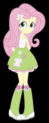 Size: 573x1433 | Tagged: safe, fluttershy, equestria girls, boots, clothes, cutie mark, cutie mark on clothes, high heel boots, image, jpeg, shirt, shoes, simple background, skirt, socks, solo, transparent background