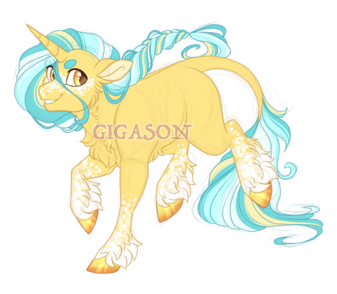 Size: 3200x2800 | Tagged: safe, artist:gigason, derpibooru import, oc, oc:goldenheart, pony, unicorn, female, image, magical lesbian spawn, mare, obtrusive watermark, offspring, parent:lemon hearts, parent:lyra heartstrings, png, simple background, solo, transparent background, watermark