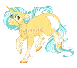 Size: 3200x2800 | Tagged: safe, artist:gigason, derpibooru import, oc, oc:goldenheart, pony, unicorn, female, image, magical lesbian spawn, mare, obtrusive watermark, offspring, parent:lemon hearts, parent:lyra heartstrings, png, simple background, solo, transparent background, watermark