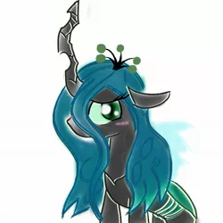 Size: 2048x2048 | Tagged: safe, artist:tiga mega, derpibooru import, queen chrysalis, changeling, changeling queen, pony, female, image, jpeg, looking at you, mare, simple background, solo, white background