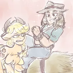 Size: 1000x1000 | Tagged: safe, artist:mimiporcellini, derpibooru import, applejack, earth pony, human, colored sketch, crossover, crossover shipping, hol horse, holjack, image, interspecies, png, shipping