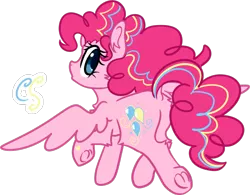 Size: 944x736 | Tagged: safe, artist:computershits, derpibooru import, part of a set, pinkie pie, pegasus, pony, alternate cutie mark, chest fluff, ear fluff, female, hoof heart, image, looking at you, pegasus pinkie pie, png, race swap, simple background, solo, transparent background, walking, watermark, wind, windswept mane