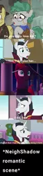 Size: 1009x4096 | Tagged: safe, artist:decokelow, derpibooru import, chancellor neighsay, indiana pones, professor fossil, tempest shadow, twilight sparkle, twilight sparkle (alicorn), alicorn, earth pony, pony, unicorn, friendship university, my little pony: the movie, school raze, shadow play, canterlot, caption, female, hong cha-young, hoof on chest, image, indiana jones, looking at someone, looking away, male, mare, offscreen character, offscreen kiss, park joo-hyeong, png, realization, school of friendship, shipping, stallion, straight, talking, tempest neighsay, text, vincenzo, vincenzo cassano