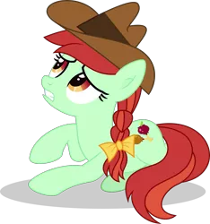 Size: 3447x3688 | Tagged: safe, alternate version, artist:thatusualguy06, derpibooru import, candy apples, earth pony, pony, the summer sun setback, .svg available, apple family member, bow, cowboy hat, female, hair bow, hat, high res, image, mare, png, simple background, solo, transparent background, vector, worried