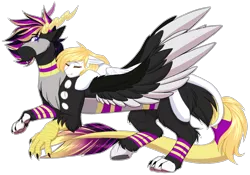 Size: 2000x1400 | Tagged: safe, artist:purplegrim40, derpibooru import, oc, unofficial characters only, draconequus, hybrid, pegasus, pony, draconequus oc, duo, eyes closed, image, pegasus oc, png, riding, simple background, sleeping, transparent background, wings