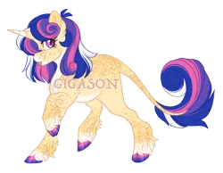 Size: 3200x2482 | Tagged: safe, artist:gigason, derpibooru import, oc, oc:cosmic joy, pony, unicorn, cloven hooves, female, image, mare, obtrusive watermark, offspring, parent:lemon hearts, parent:shining armor, png, simple background, solo, tongue out, transparent background, watermark