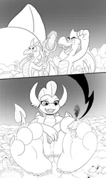 Size: 1280x2141 | Tagged: safe, artist:rai-kun, derpibooru import, garble, princess ember, smolder, dragon, between toes, brother and sister, canyon, dragon lands, dragoness, feet, female, foot focus, gentle, giantess, giga, image, jpeg, lava, macro, male, mega, mountain, paws, perspective, playful, scenery, scepter, siblings, toes, volcano
