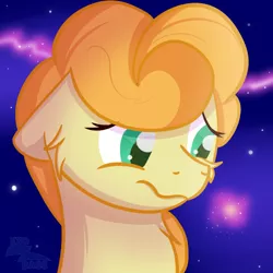 Size: 1000x1000 | Tagged: safe, artist:exobass, derpibooru import, carrot top, golden harvest, earth pony, pony, expression, galaxy, image, png, sad