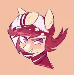 Size: 640x657 | Tagged: safe, artist:grayflower, derpibooru import, oc, oc:cherry starburst, unofficial characters only, pony, cap, clothes, grin, hat, image, jacket, jpeg, smiling, solo