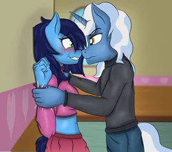 Size: 1114x990 | Tagged: safe, artist:zorgycuddles, derpibooru import, pokey pierce, oc, oc:zorgy cuddles, anthro, unicorn, grin, holding hands, image, nervous, nervous grin, png, smiling, standing