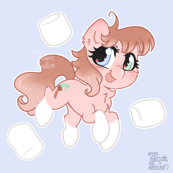 Size: 1000x1000 | Tagged: safe, artist:fanaticpanda, derpibooru import, oc, oc:pastelbrush, earth pony, :p, chest fluff, ear fluff, floating, food, heart eyes, heterochromia, image, marshmallow, png, solo, tongue out, wingding eyes