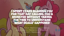 Size: 1280x720 | Tagged: safe, derpibooru import, edit, editor:quoterific, idw, fluttershy, pinkie pie, earth pony, pegasus, pony, duo, female, image, jpeg, mare, open mouth, open smile, pony's treasure, smiling, text