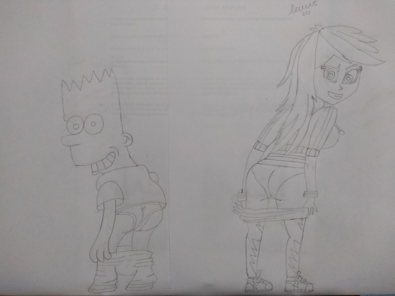 Size: 4160x3120 | Tagged: suggestive, artist:lewis20, derpibooru import, rainbow dash, equestria girls, equestria girls series, ass, bart simpson, butt, clothes, crossover, female, grin, image, jpeg, looking at you, looking back, looking over shoulder, panties, pants, pants down, rainbutt dash, sexy, smiling, solo, stupid sexy rainbow dash, the simpsons, traditional art, underwear