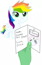 Size: 571x892 | Tagged: safe, derpibooru import, rainbow dash, oc, oc:anon, human, pegasus, pony, father's day, female, filly, foal, hand, image, male, offscreen character, offscreen human, offscreen male, parent:anon, parent:rainbow dash, png, simple background, white background