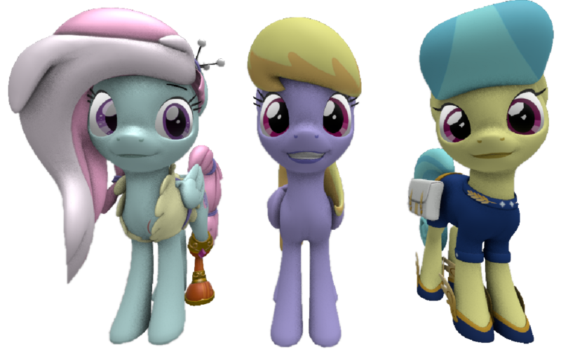 Size: 1161x723 | Tagged: safe, artist:topsangtheman, derpibooru import, cloud kicker, kerfuffle, earth pony, pegasus, pony, 3d, golden hooves (character), image, looking at you, png, simple background, source filmmaker, transparent background
