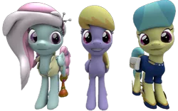 Size: 1161x723 | Tagged: safe, artist:topsangtheman, derpibooru import, cloud kicker, kerfuffle, earth pony, pegasus, pony, 3d, golden hooves (character), image, looking at you, png, simple background, source filmmaker, transparent background