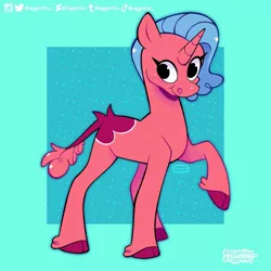 Size: 1440x1440 | Tagged: safe, artist:3ggmilky, derpibooru import, ponified, pony, unicorn, :t, abstract background, centaurworld, cloven hooves, full body, glendale, hooves, horn, image, jpeg, raised hoof, signature, solo, standing