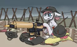 Size: 2529x1545 | Tagged: semi-grimdark, artist:reddthebat, derpibooru import, apple bloom, nurse redheart, roseluck, earth pony, pony, barbed wire, crying, death, gun, helmet, image, machine gun, maxim machine gun, medic, png, shooting, trench, trench warfare, weapon, world war i